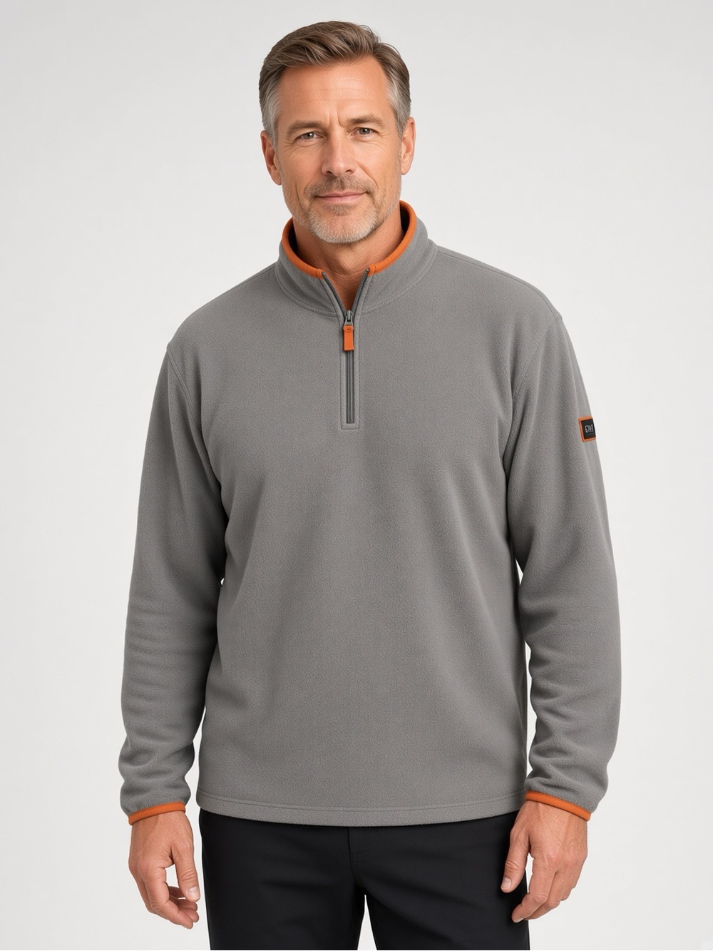 Life Is Good Men's Gray Zip-Up Fleece with Orange Trim  XL